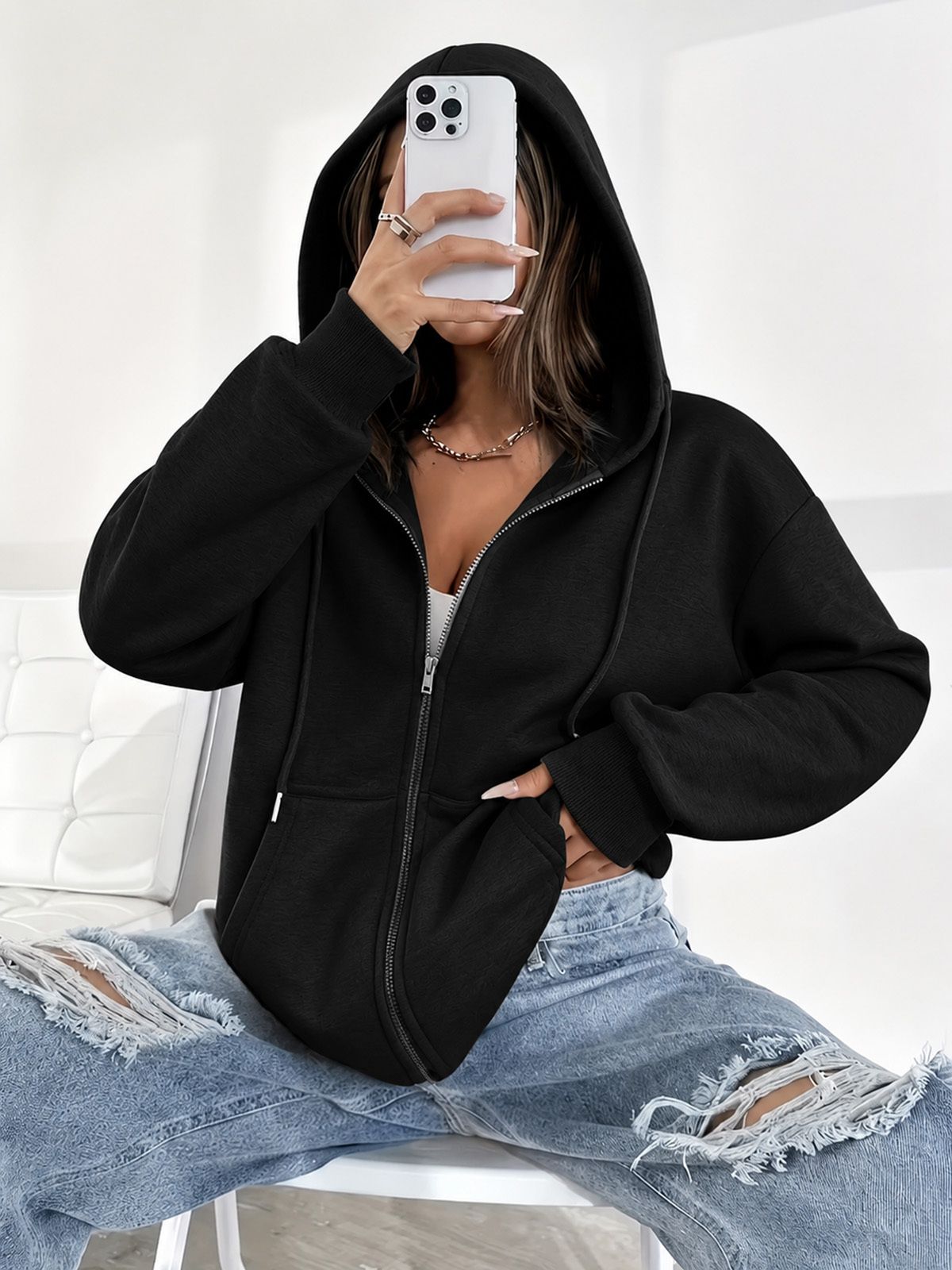 pravaha Women Full Sleeve Solid Hooded Sweatshirt-picture-19