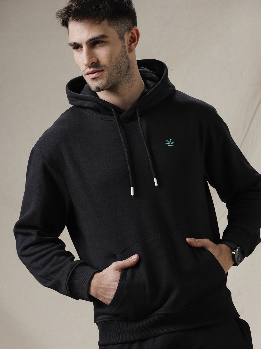 wrogn Men Full Sleeve Solid Hooded Sweatshirt-picture-34