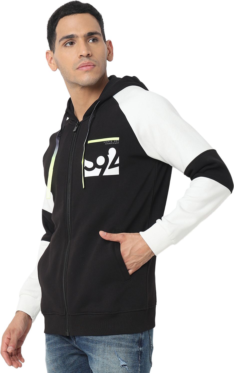 Men Full Sleeve Color Block Hooded Sweatshirt-image-1
