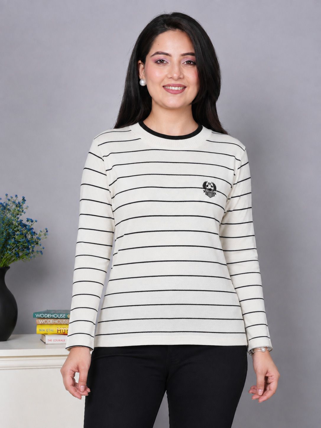Women Full Sleeve Striped Sweatshirt-image-13