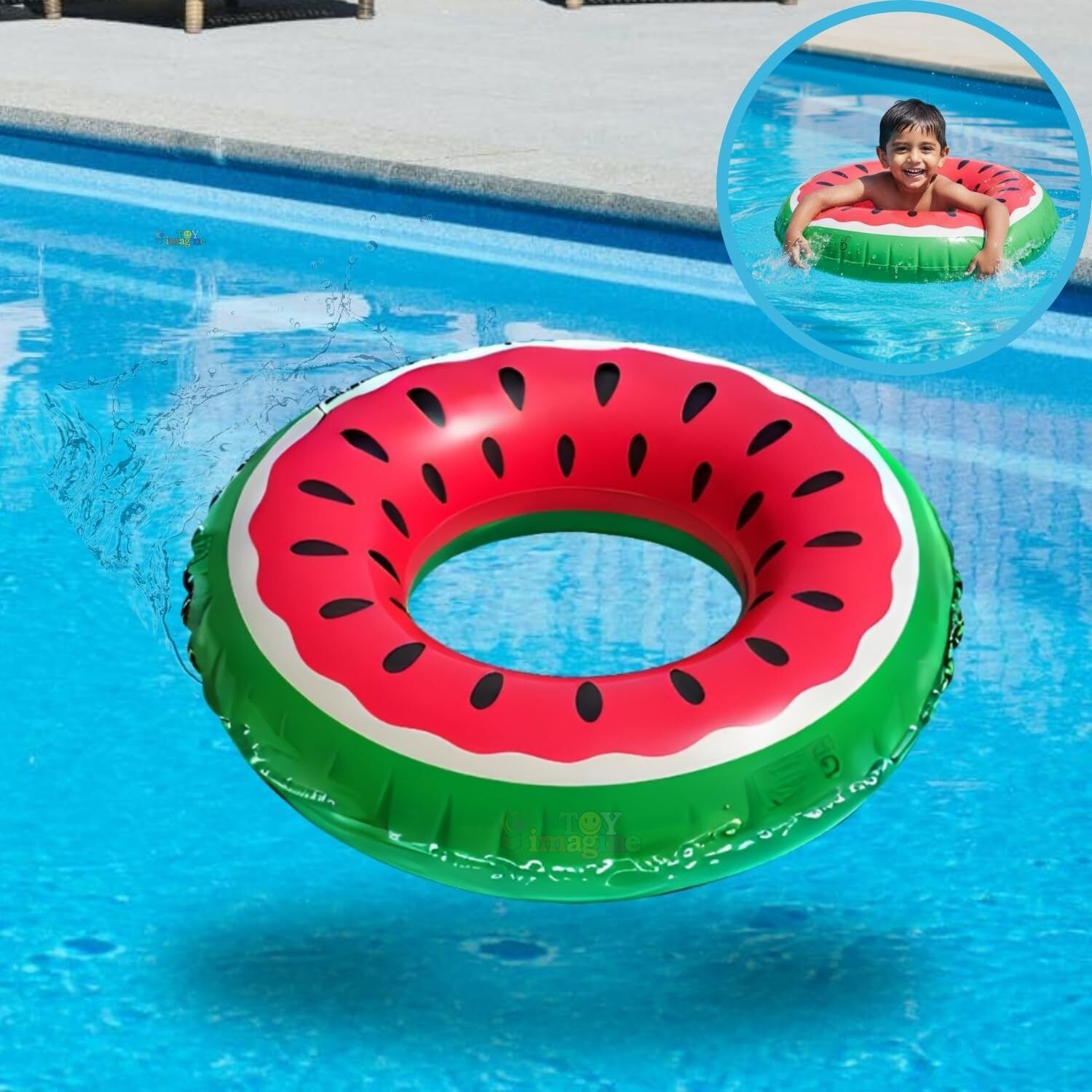 4 Foot Inflatable Watermelon Pool Ring Tube Float - Fun Kids Swim Party Toy Swim Floatation Belt-image-43