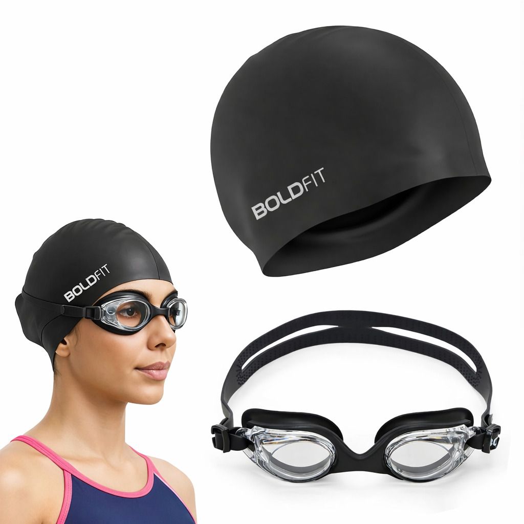 Swimming Goggles and Silicone Cap Set Unisex Swimming Cap-image-49