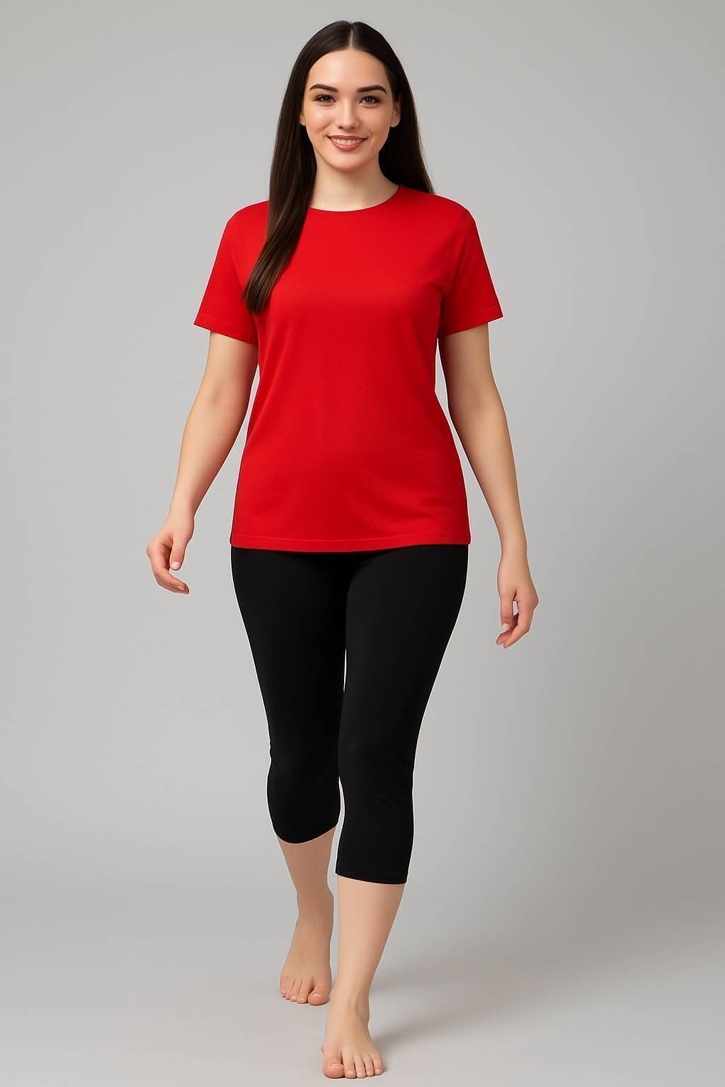 the klowt co Women's Solid Swim Dress Set (T-shirt & Capri Bottoms) Solid Women Swim-dress Red, Black Swimsuit-picture-2