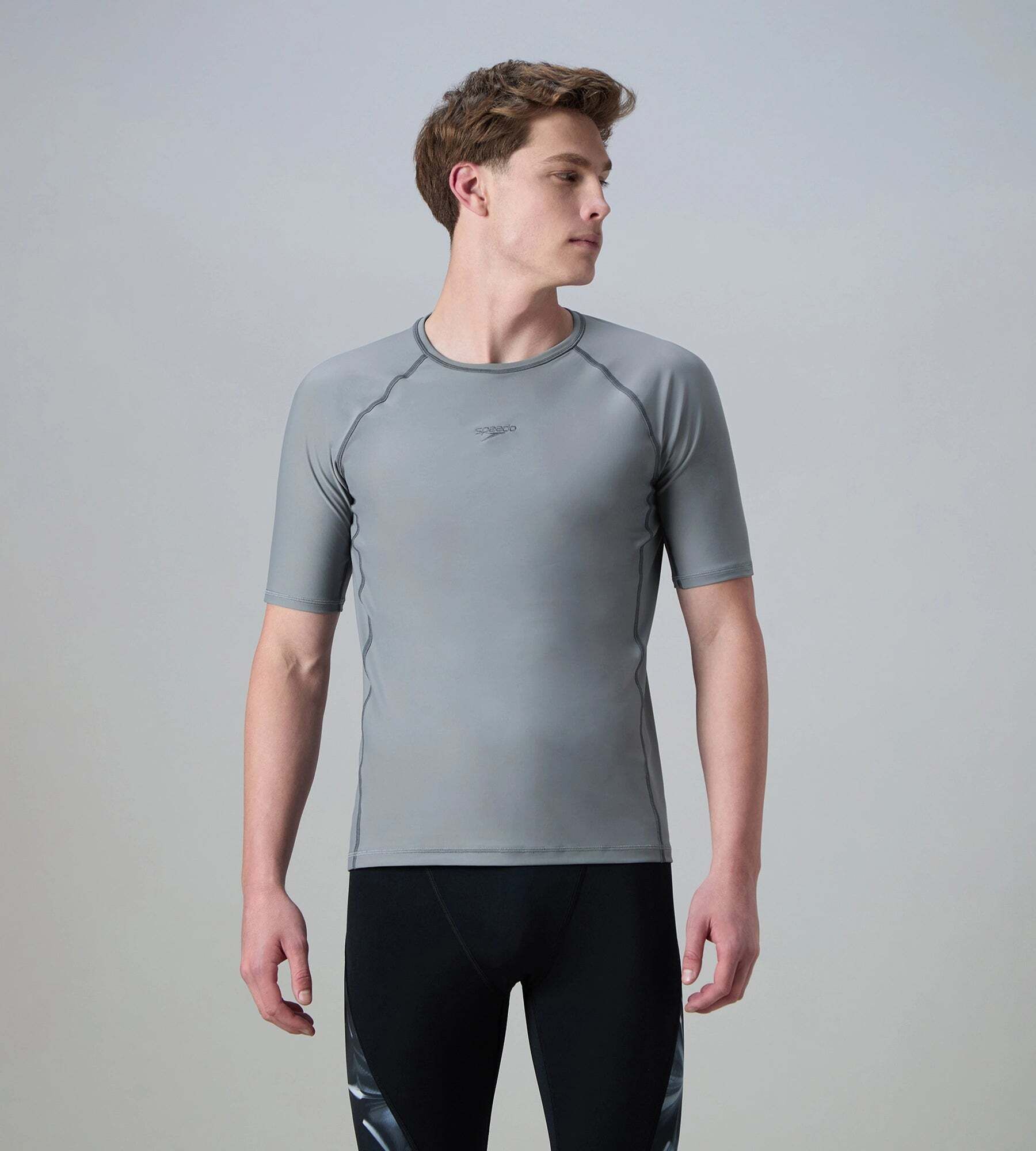 Enduraflex Short Sleeve Suntop Solid Men Grey Swimsuit-image-27