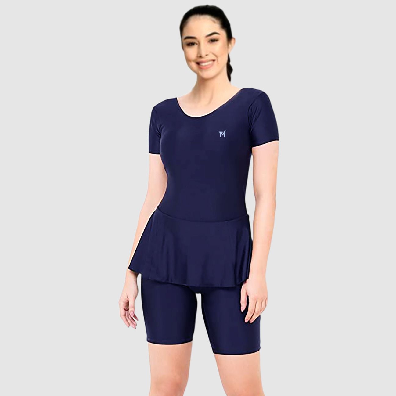 trender One-Piece Non Paded Freely Women's Swimming Costume In Frock Style, Blue Color Solid Women Swim-dress Blue Swimsuit-picture-15
