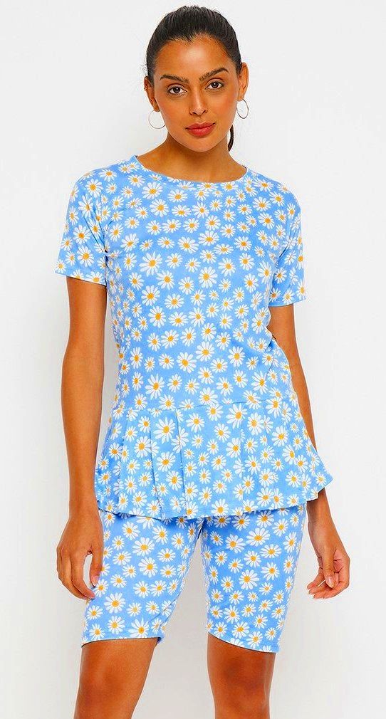 Floral Print Women Light Blue Swimsuit