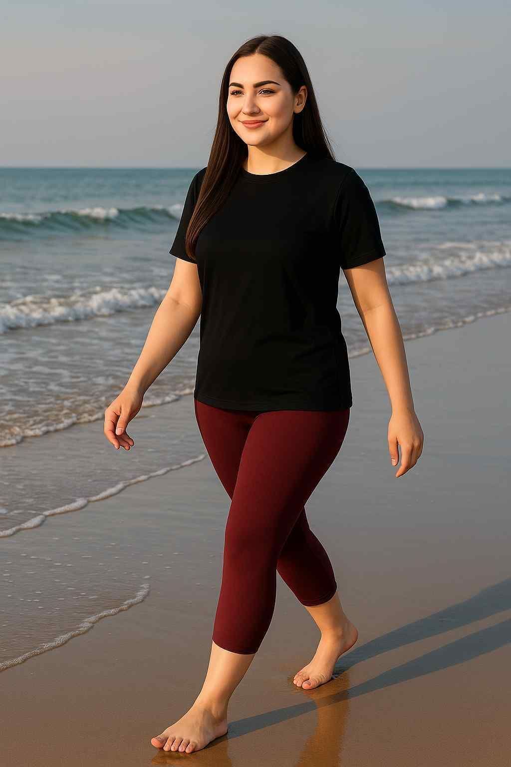 the klowt co Women's Plus Size Solid Swim Dress Set (T-shirt & Capri Bottoms) Solid Women Swim-dress Black, Maroon Swimsuit-picture-16
