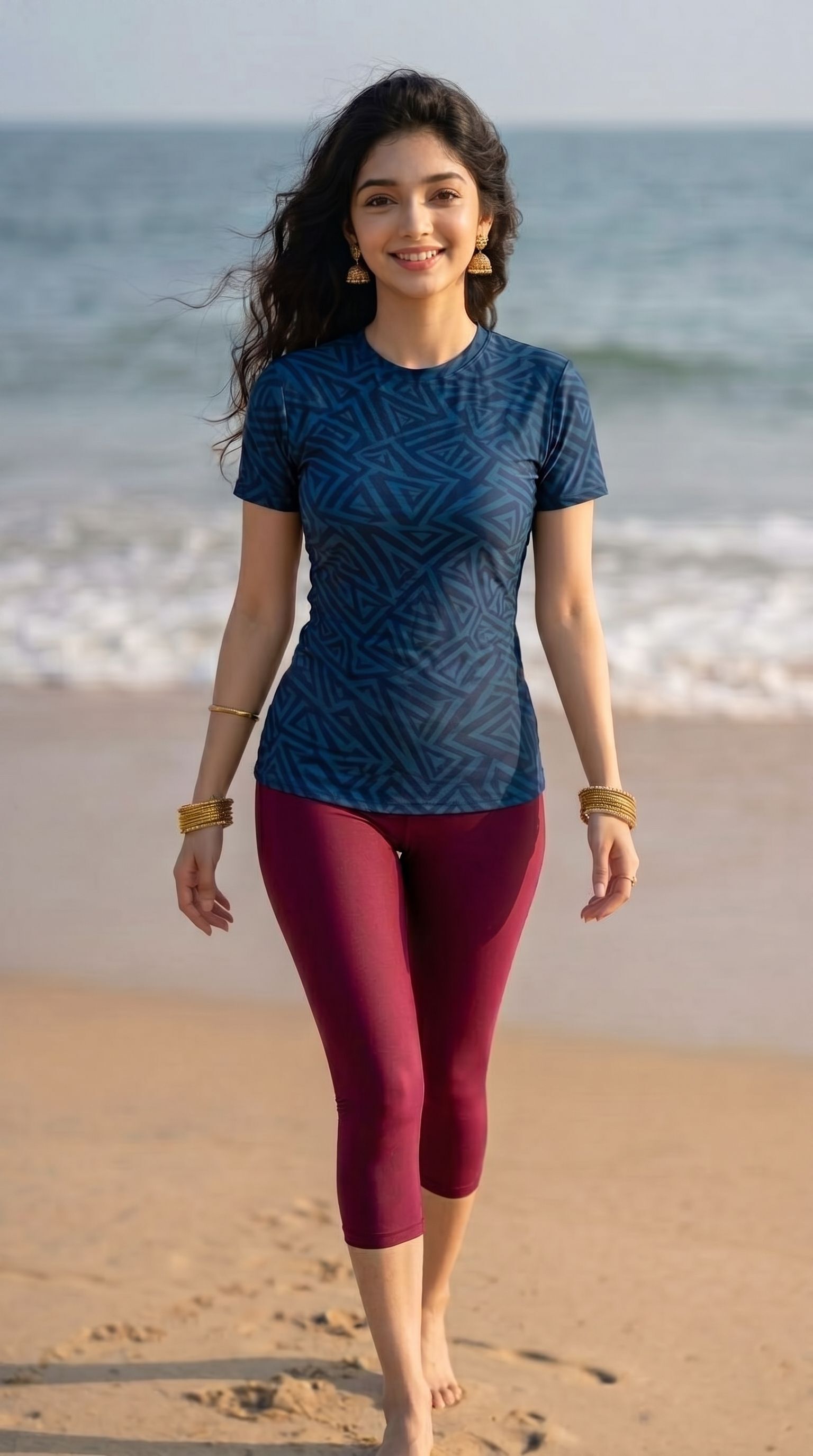 Women Half Sleeve Swimwear with Capri Quick Dry Swimming Costume for Women Printed Women Swim-dress Blue Swimsuit-image-26