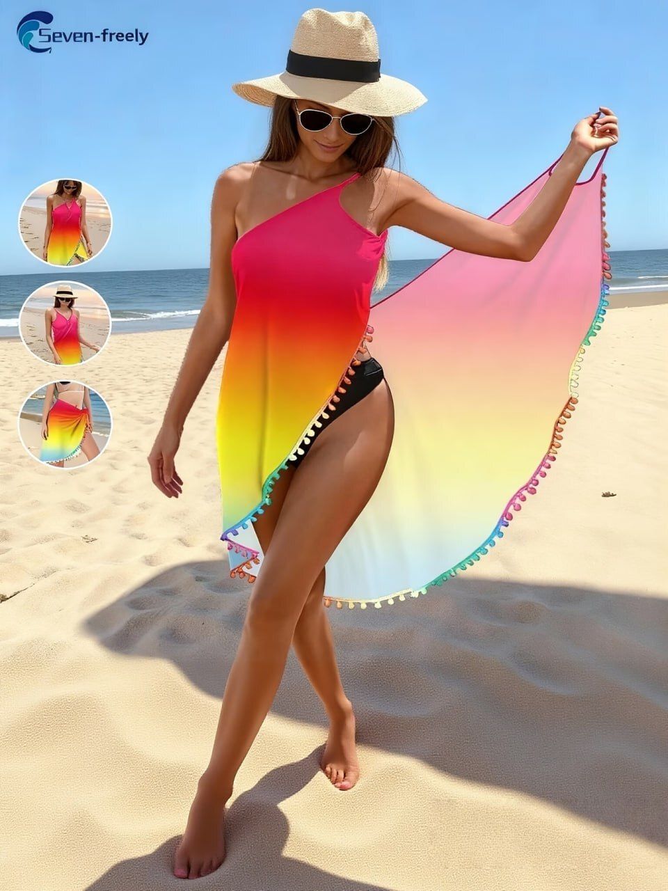 Red orange yellow Printed Women Swim-dress Red, Orange, Yellow Swimsuit-image-2