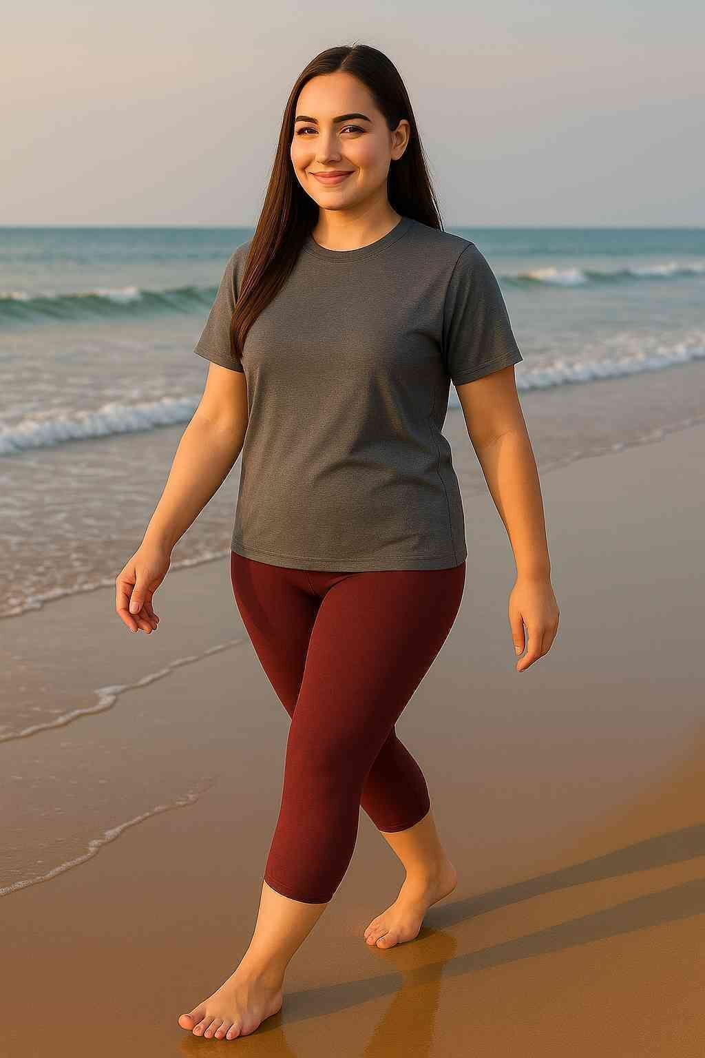 Women's Plus Size Solid Swim Dress Set (T-shirt & Capri Bottoms) Solid Women Swim-dress Grey, Maroon Swimsuit-image-44