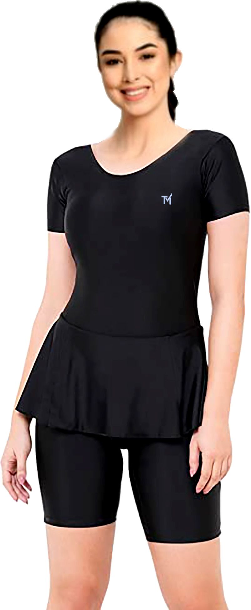 One-Piece Non Paded Freely Women's Swimming Costume In Frock Style Solid Women Swim-dress Black Swimsuit-image-4