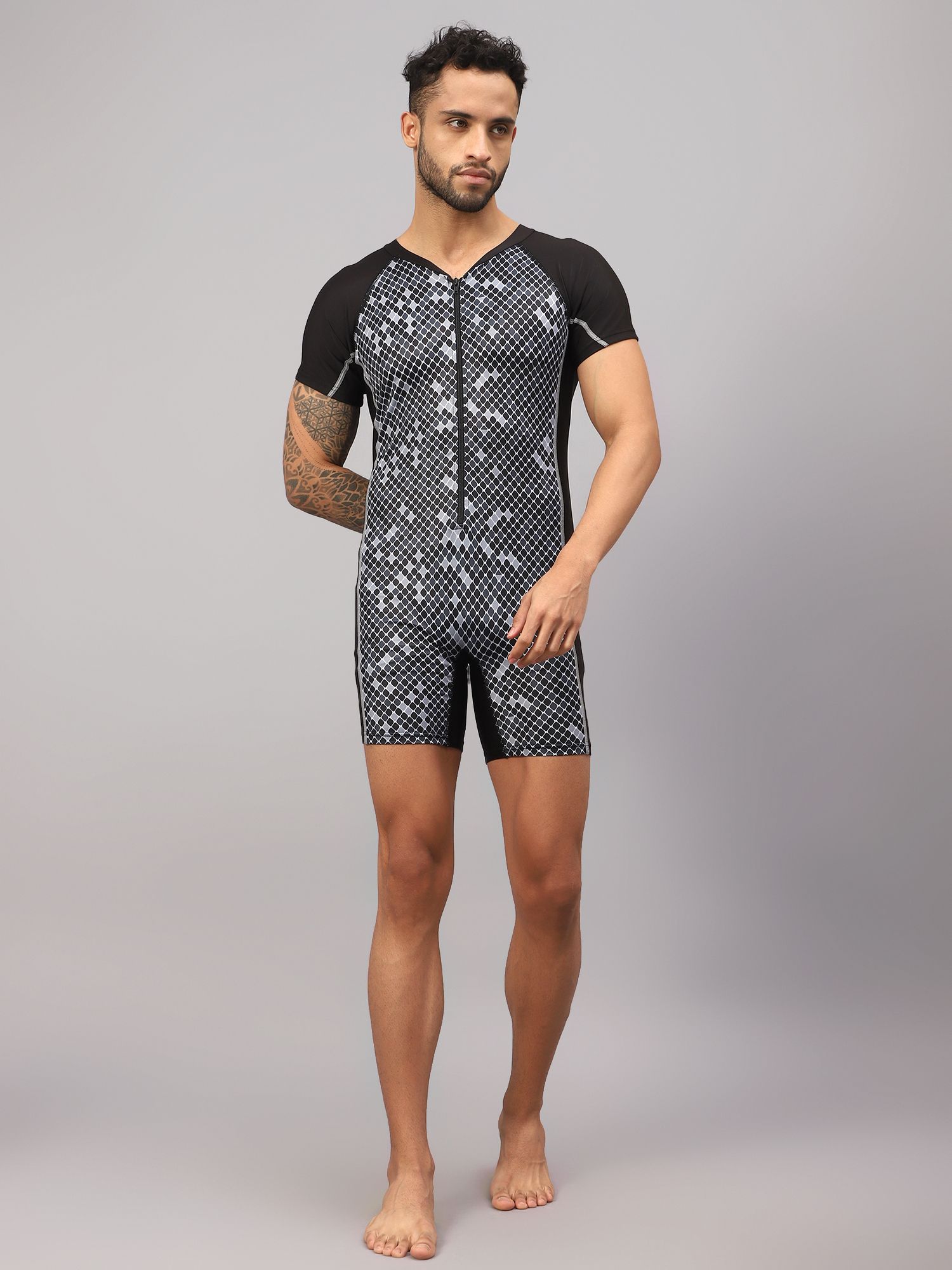 Printed Men Swim-dress Black Swimsuit-image-31