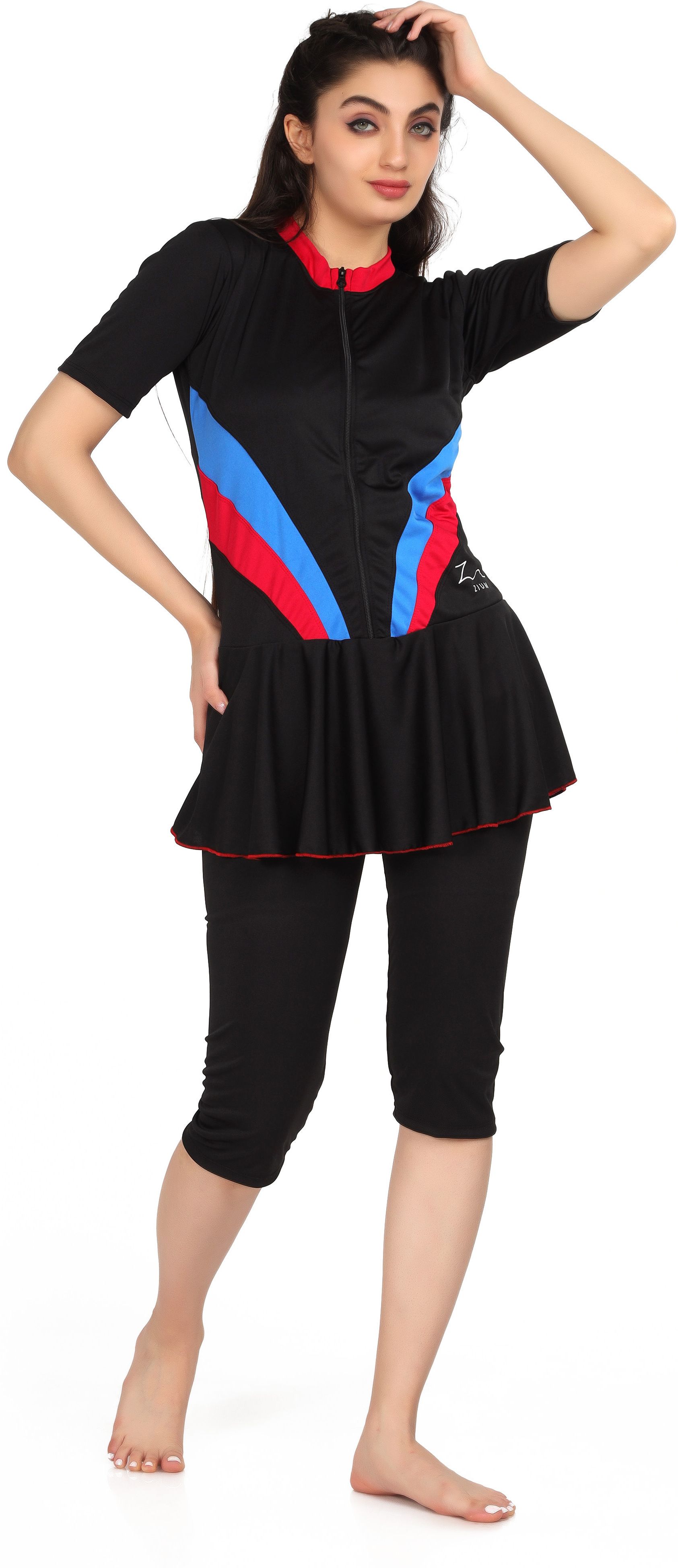 Striped Women Swim-dress Black Swimsuit-image-45
