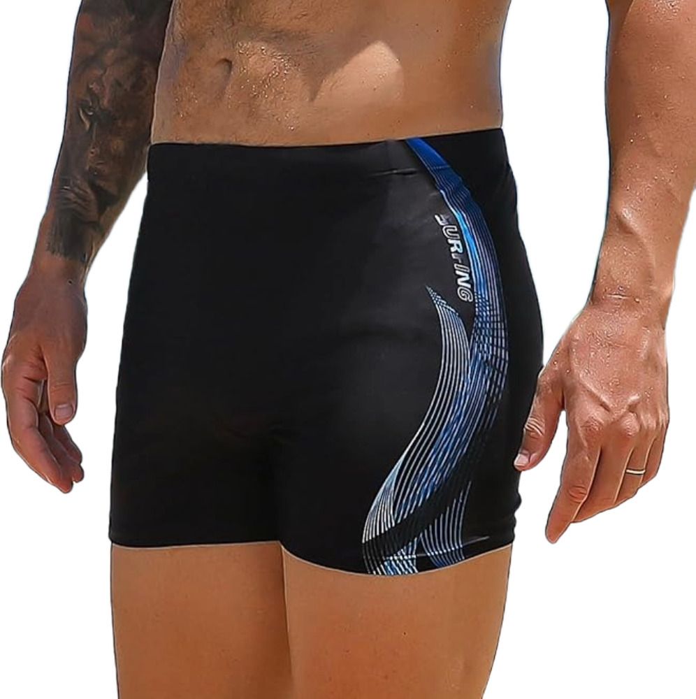 jmt wear Athletic Swimwear Jammers Square Leg Lycra Short Swim Trunks For Men Printed Men Trunk Black Swimsuit-picture-47