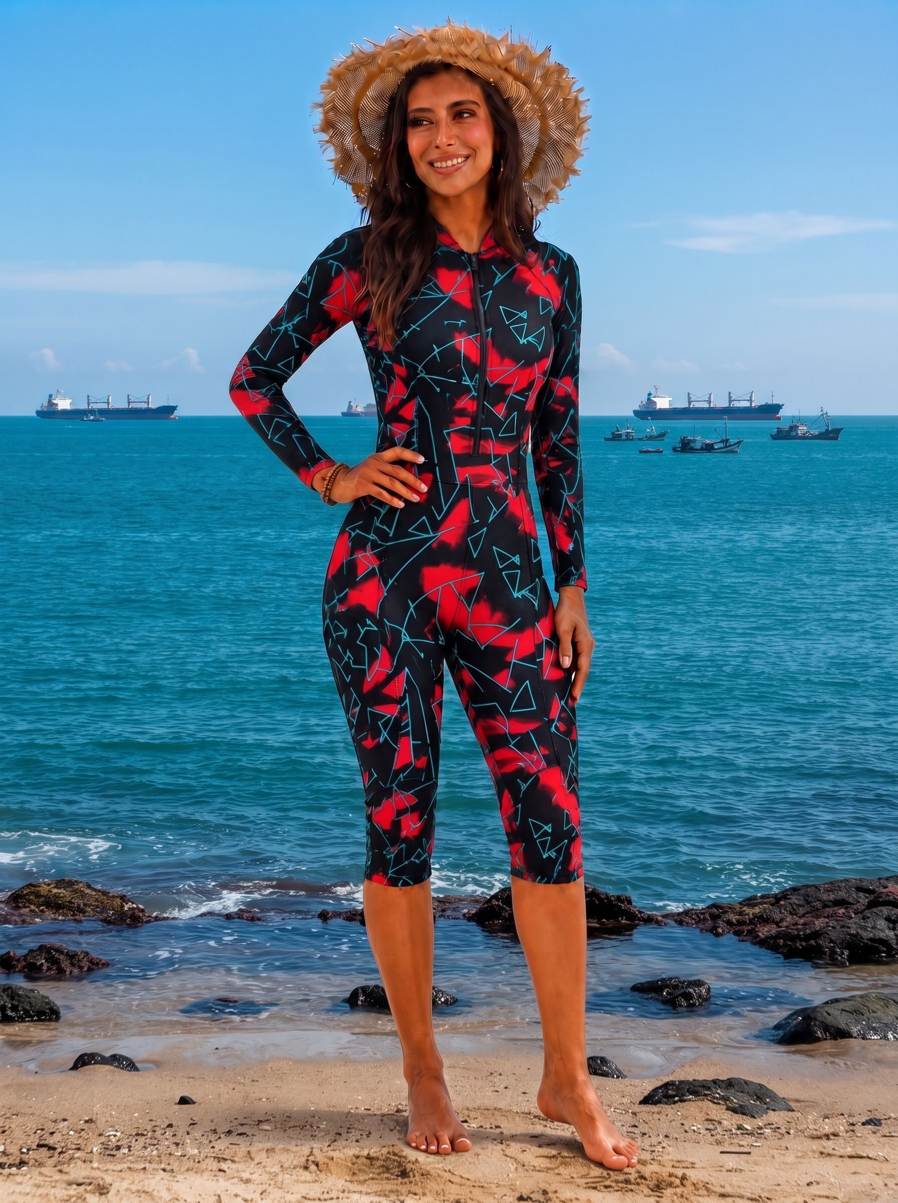 Solid Women Red Swimsuit-image-38