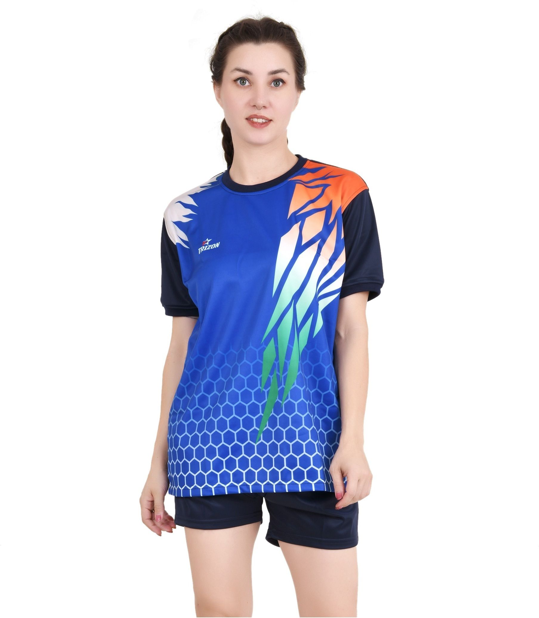 trizon Women Printed Round Neck Polyester Blue T-Shirt-picture-42
