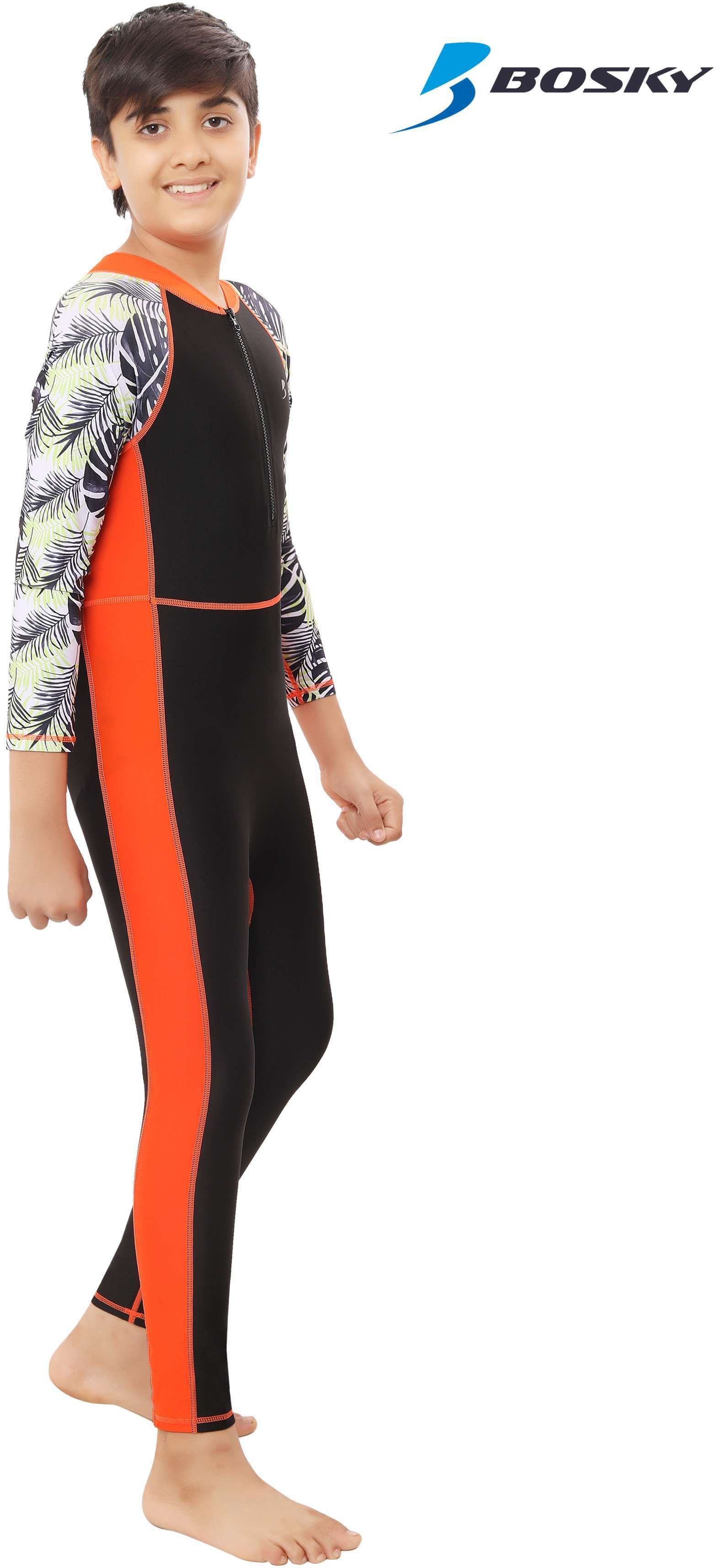 Skinfit Spandex Swimming Full Sleeves Lycra Unisex Swim Suit (14-16 yrs) Self Design Men Swim-dress Black Swimsuit-image-5