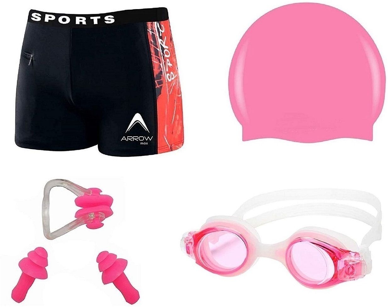 lebami swimming costume men | Shorts | Trunk, 1 Goggles, 1 Cap, 2 Earplug & 1 Nose Clip Printed Men Swim-dress Pink Swimsuit-picture-27
