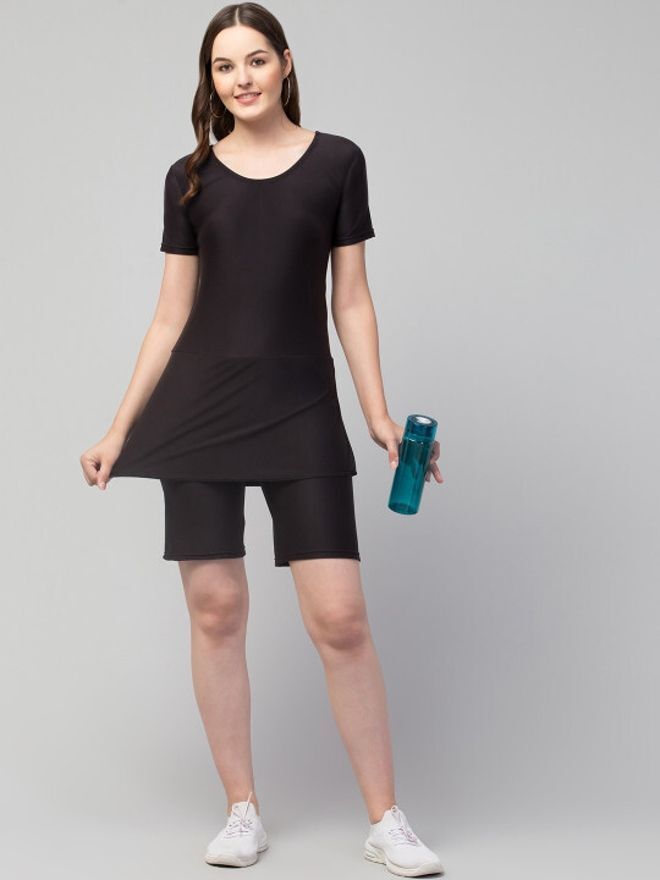 vishwakarm trend Swimming Costume for Women Swim Dress with Shorts Swimsuit for Women Black Solid Women Swim-dress Black Swimsuit-picture-27