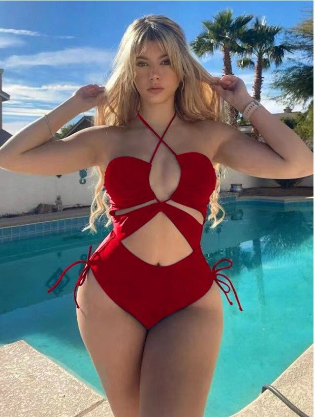 Bikini Solid Women Monokini Red Swimsuit