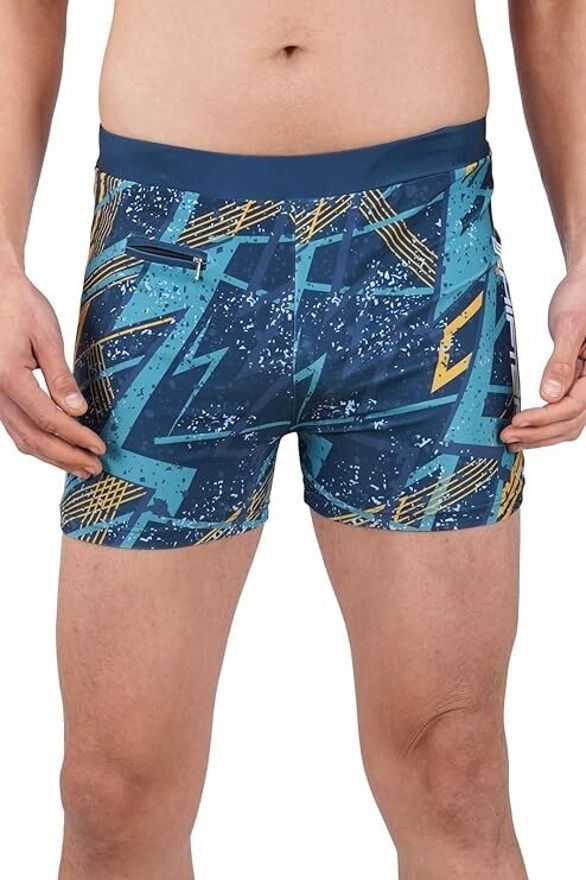Chlorine Resistant Swimming Shorts Trunk Jammers Swimear Swimsuit For Men Printed Men Trunk Blue Swimsuit