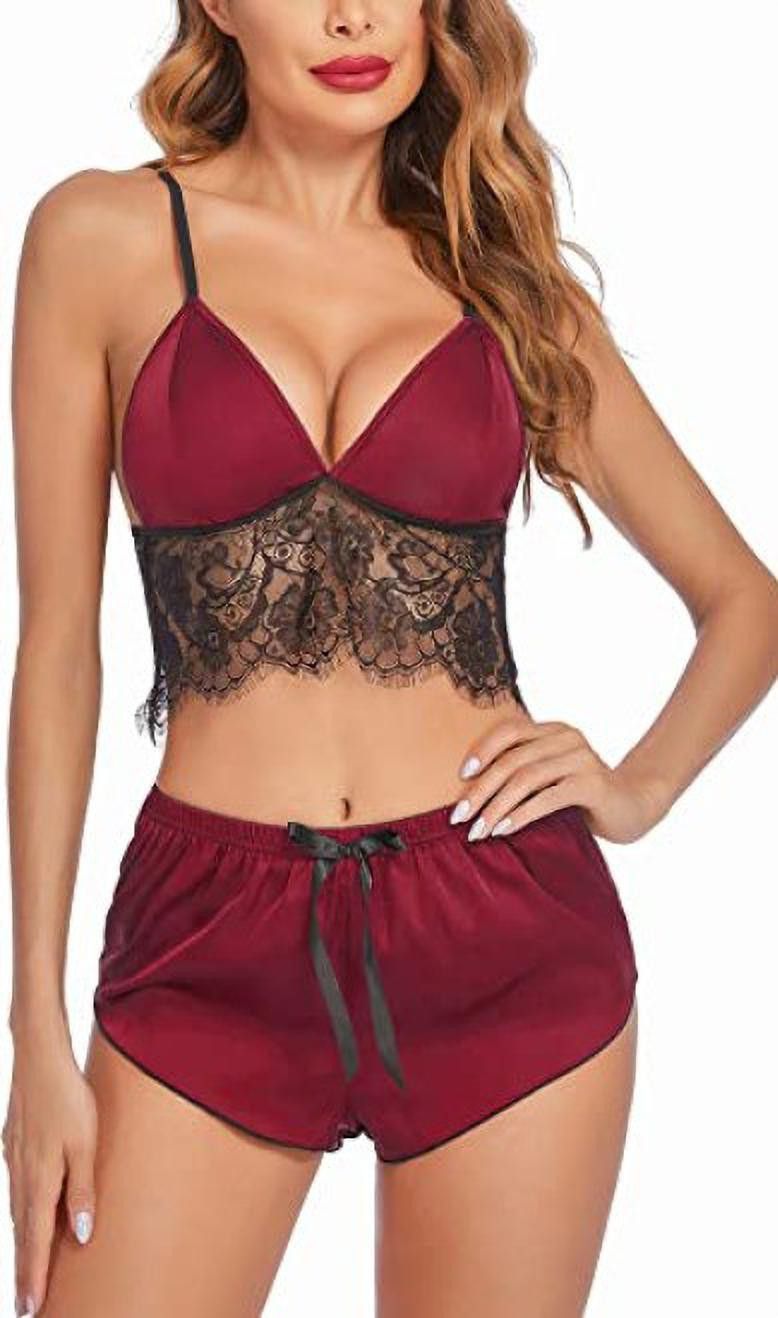 Satin Swim Shorts Self Design Women Swim-dress Maroon Swimsuit-image-3