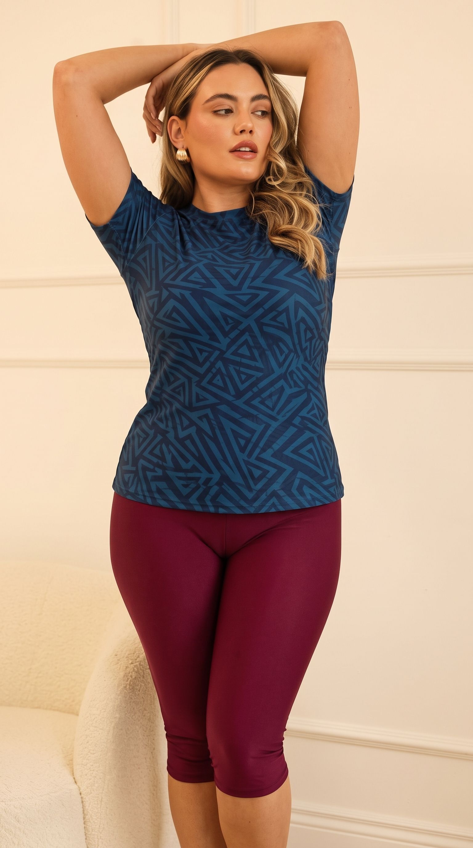 Women Half Sleeve Swimwear Set with Capri Quick Dry Swimming Costume Women Printed Women Swim-dress Blue Swimsuit-image-25