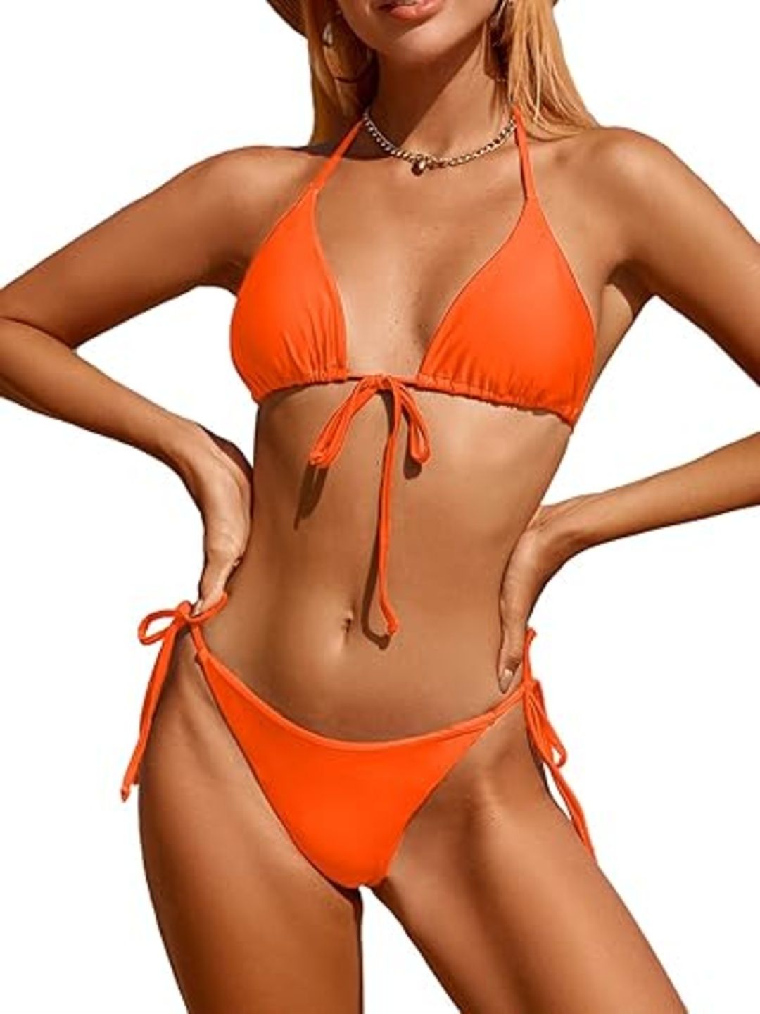 Solid Women Bikini Orange Swimsuit-image-6