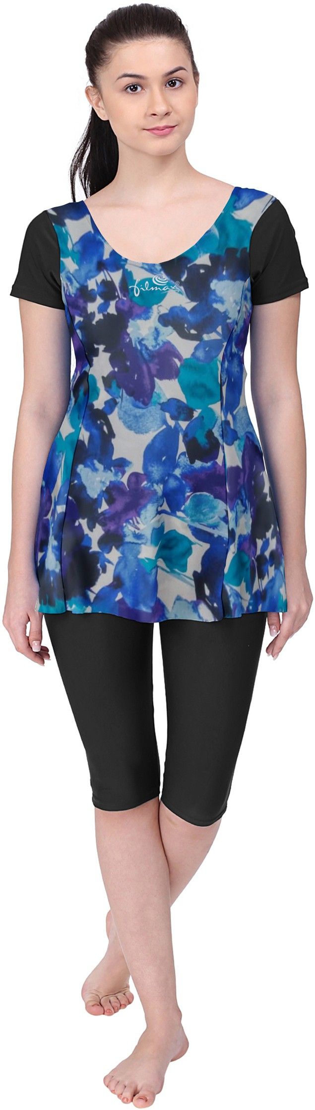 Printed Women Swim-dress Blue Swimsuit-image-16