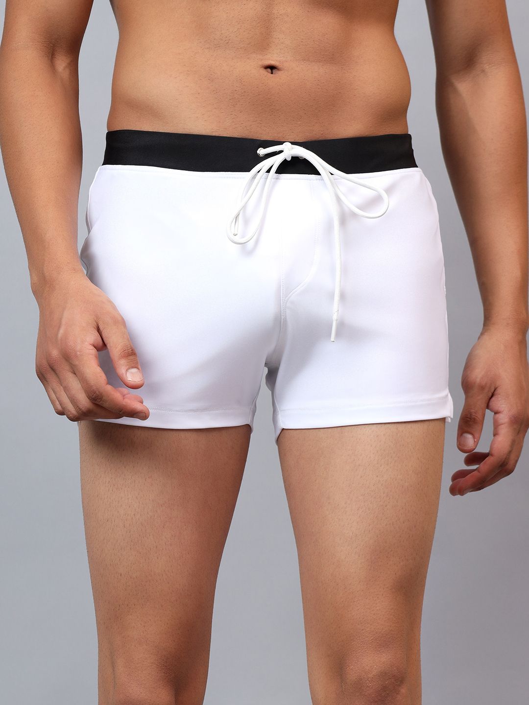 Arctic Swim Trunks with contrast waistband and pocket details Solid Men Swim Bottom White Swimsuit-image-35