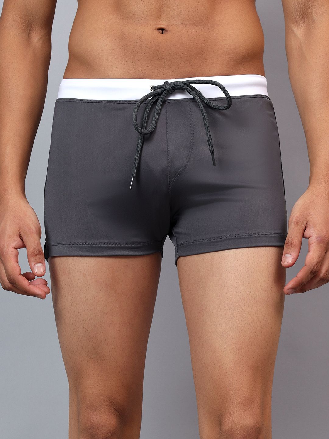 Arctic Swim Trunks with contrast waistband and pocket details Solid Men Swim Bottom Grey Swimsuit-image-4