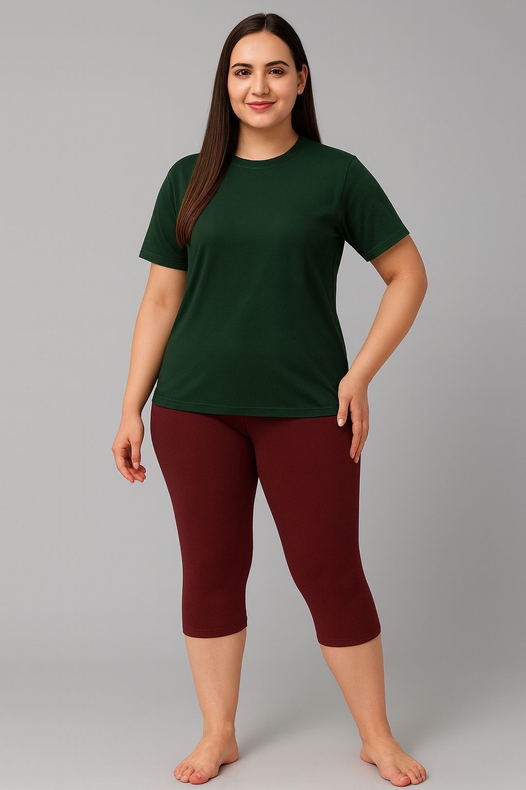the klowt co Women's Plus Size Solid Swim Dress Set (T-shirt & Capri Bottoms) Solid Women Swim-dress Dark Green, Maroon Swimsuit-picture-13