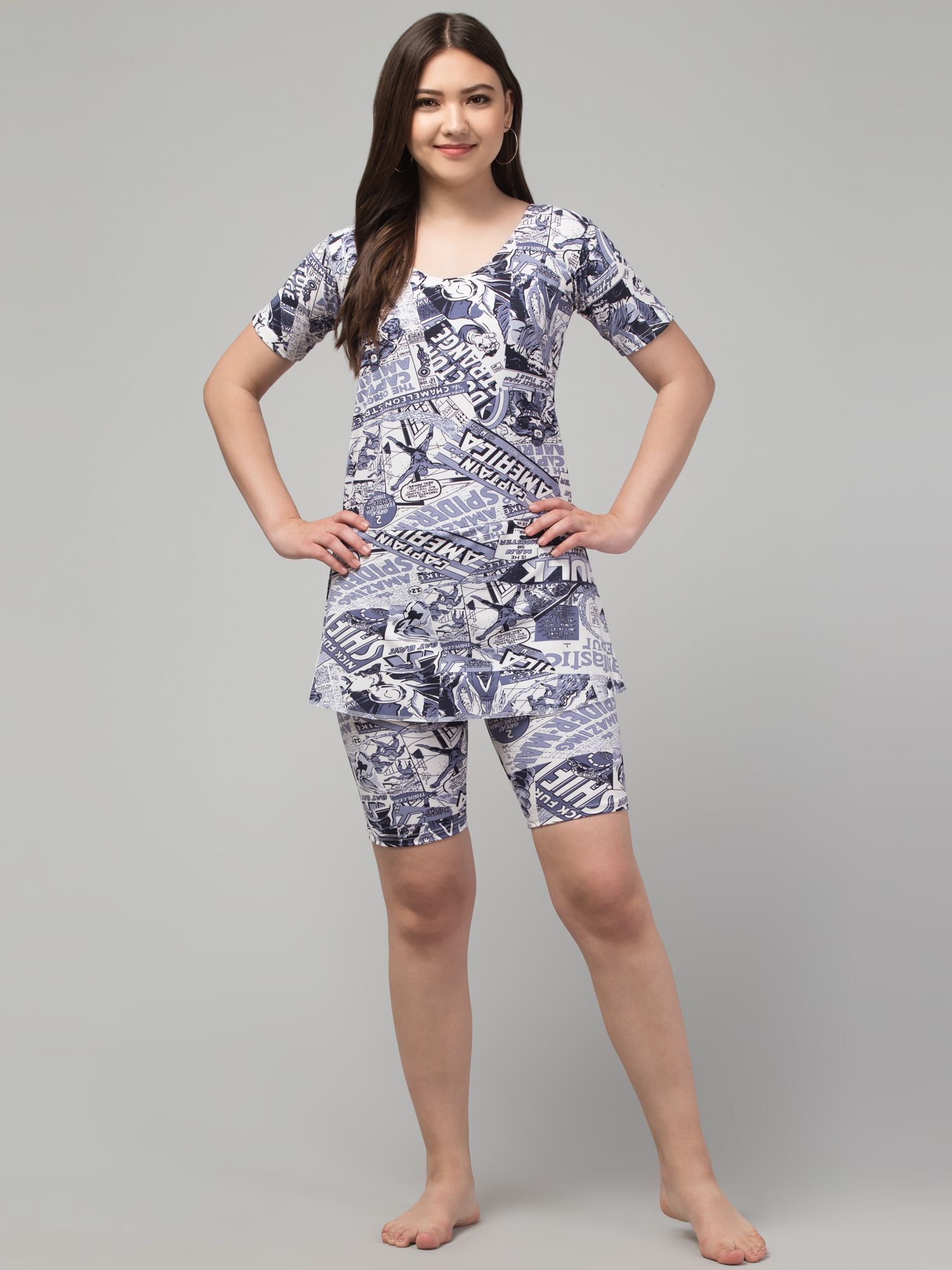 Swimsuit Attached Shorts Printed Women Swim-dress Multicolor Swimsuit-image-6