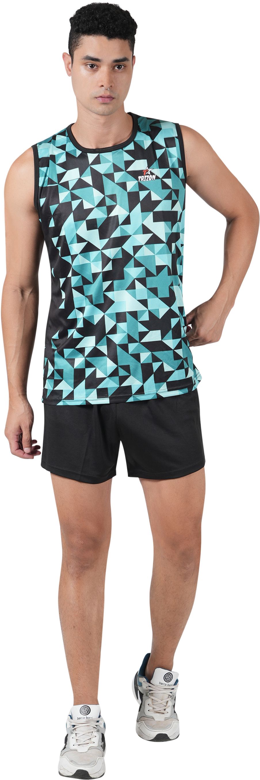 Printed Men's Swimwear Swimsuit Costume with Short Printed Men Swim-dress Black Swimsuit