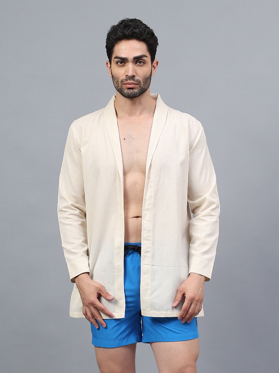 Sol Wrap Thigh length Solid Men Swim Top Beige Swimsuit-image-37