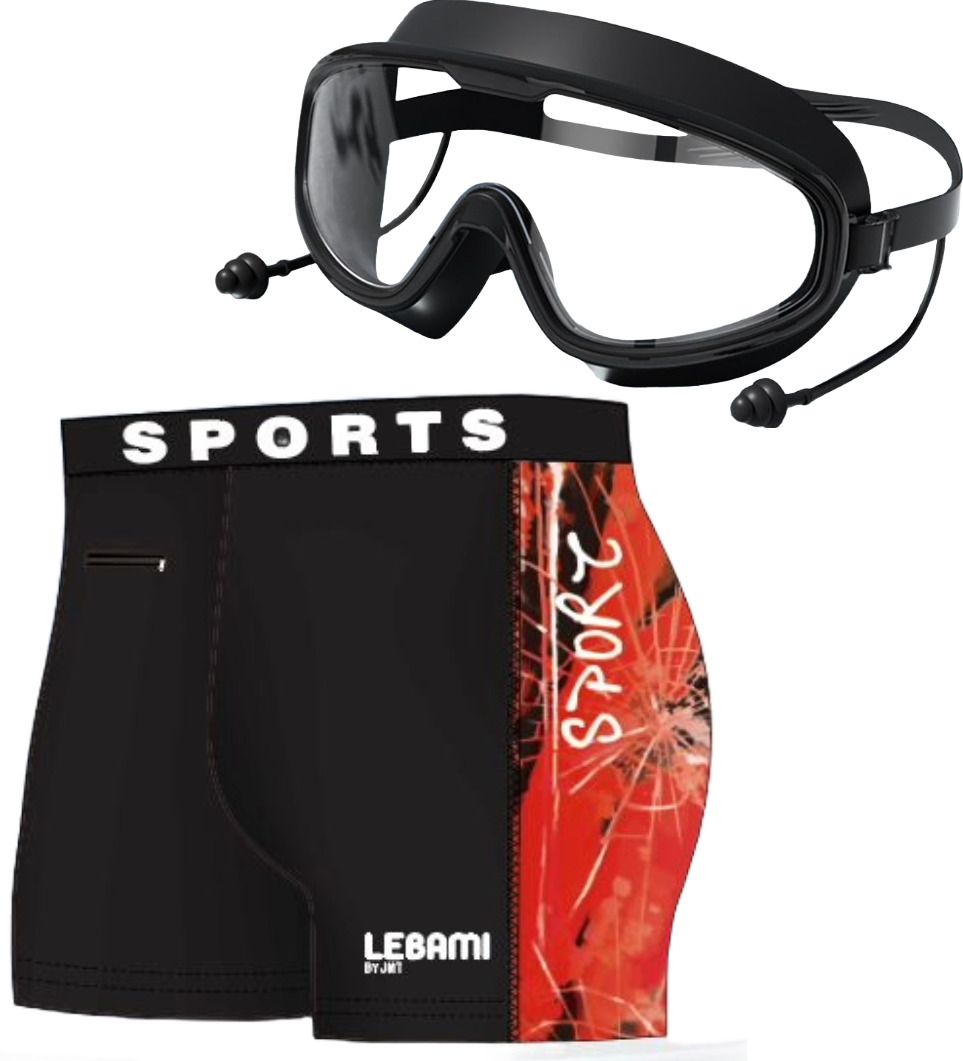 lebami Men Swimming Costume | Shorts | Trunk, 1 Goggles, 1 Cap, 1 Nose Clip & 2 Earplug Printed Men Trunk Multicolor Swimsuit-picture-17