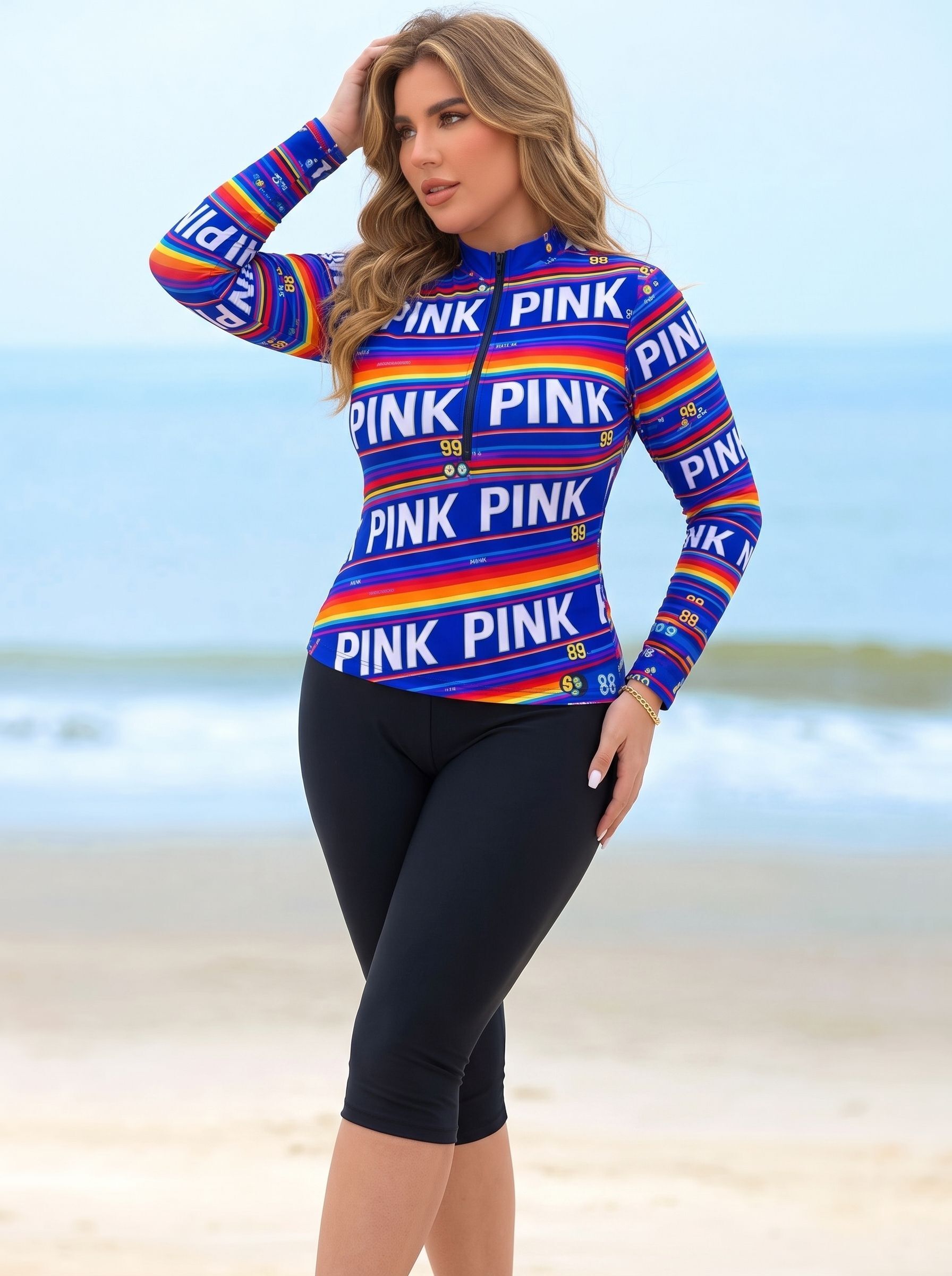vishwakarm trend Women Full Sleeve Swimwear Front Zip Rash Guard with Capri Swimming Costume Printed Women Swim-dress Blue Swimsuit-picture-14