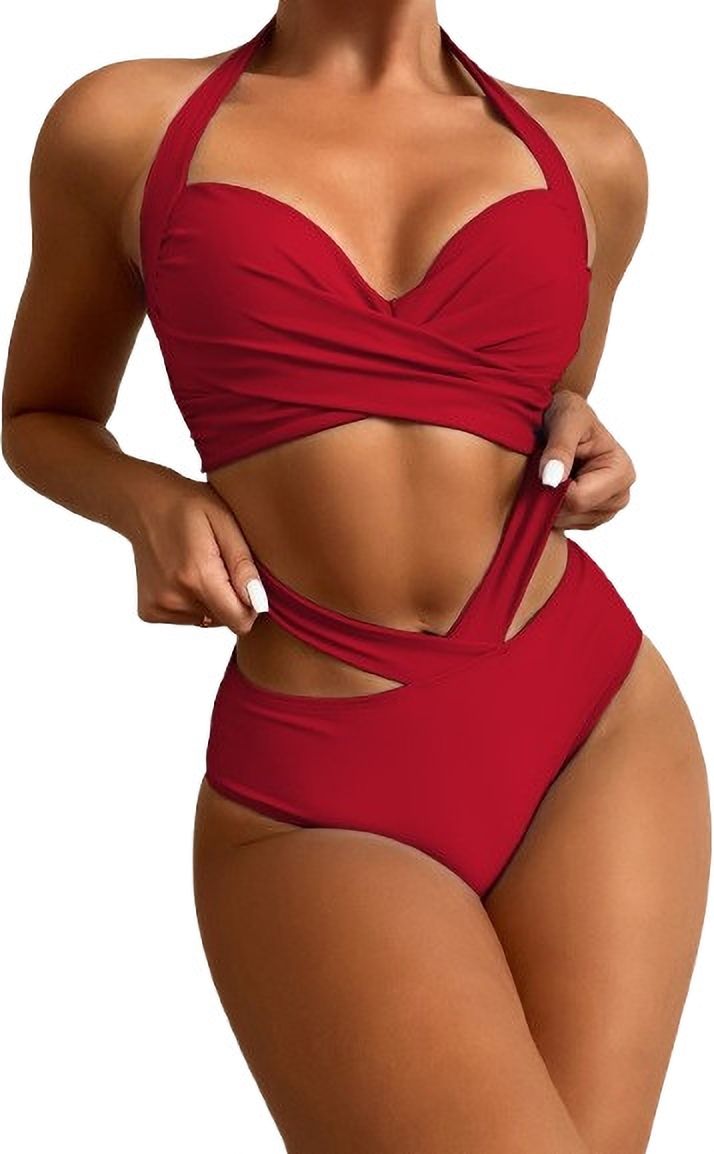 verma creation Solid Women Bikini Maroon Swimsuit-picture-16