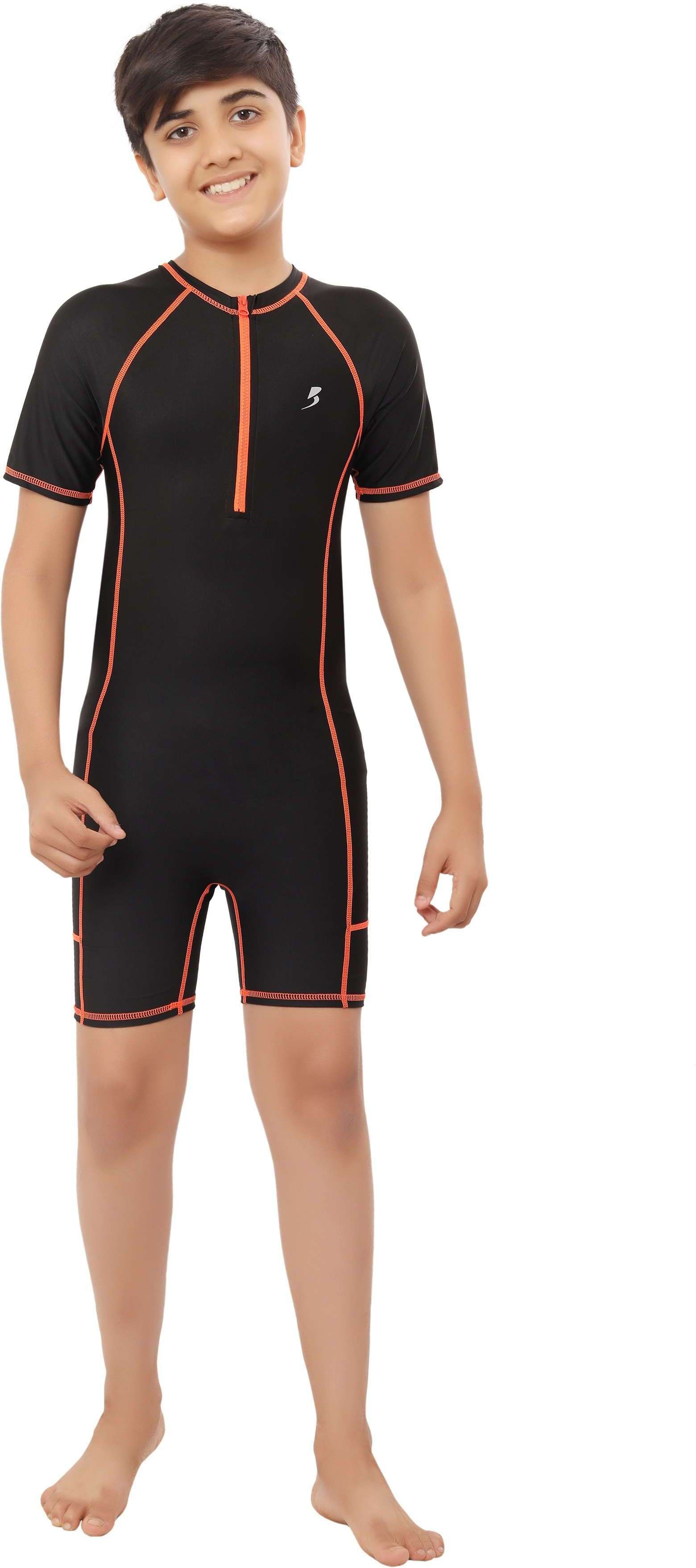 bosky Skinfit Spandex Swimming Half Sleeves Lycra Unisex Swim Suit (14-16 yrs) Solid Men Swim-dress Black Swimsuit-picture-38