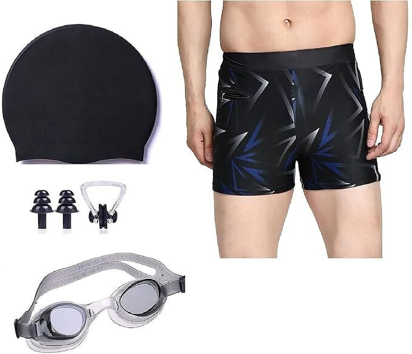 jmt wear Swimming kit For Men With Swimming Costume For Men Cap Goggles Ear Plug Printed Men Trunk Black Swimsuit-picture-41