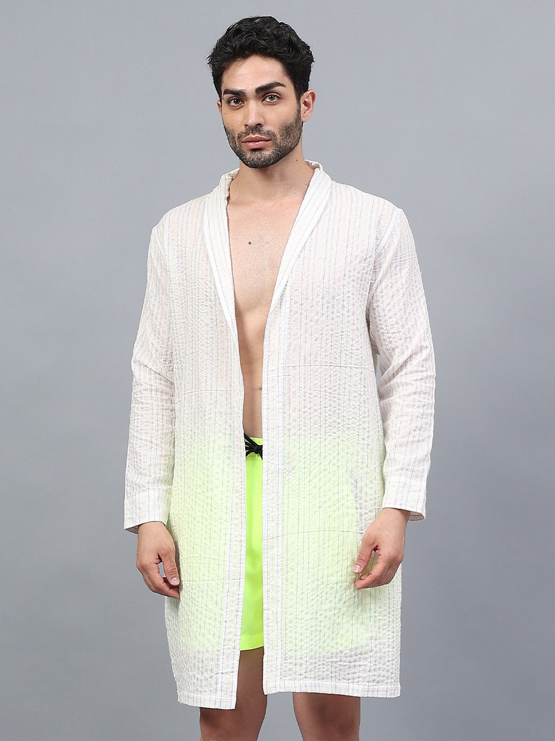 Coastline Drape Knee length Striped Men Swim Top White, Green Swimsuit-image-3
