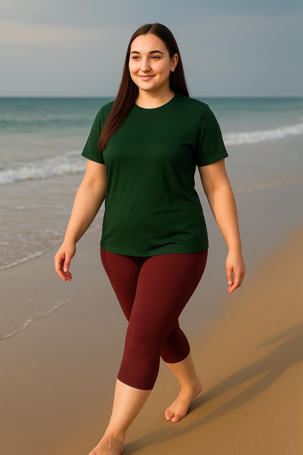 UllasPemium Women's Solid Swim Dress Set (T-shirt & Capri Bottoms) Solid Women Swim-dress Dark Green, Maroon Swimsuit-image-24
