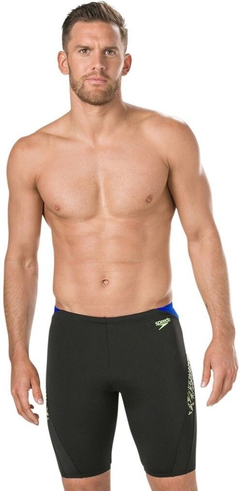 Jammer Endurance+ 100 Percent Chlorine Resistant Boom Splice Printed Men Swim Bottom Black Swimsuit