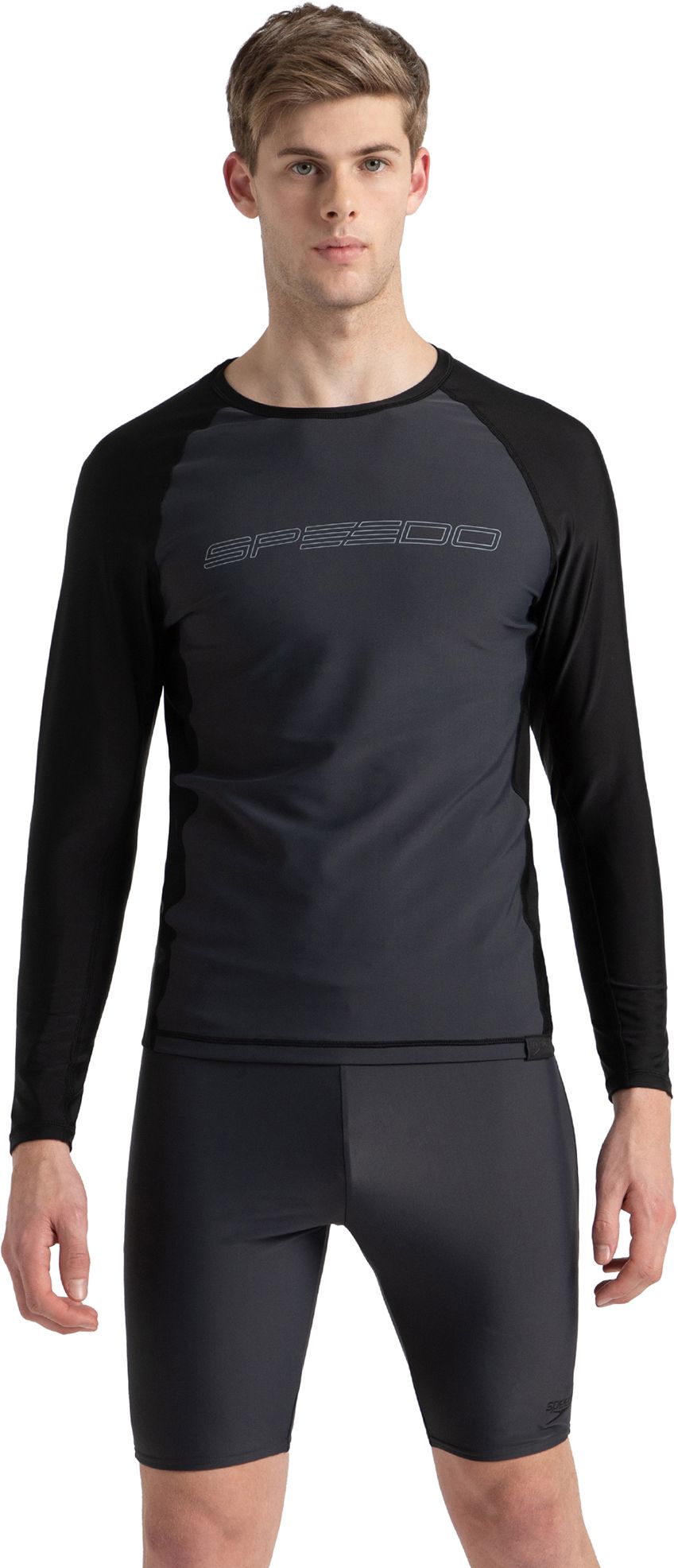 Long Sleeve Suntop - Endurance10 Solid Men Swim Top Grey Swimsuit