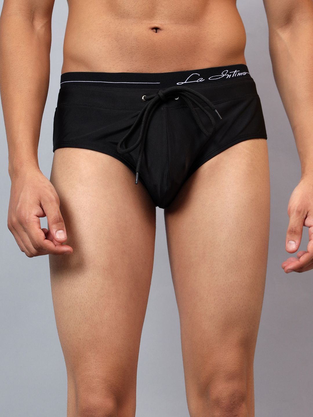 la intimo Double waistband Swim Brief Solid Men Swim Bottom Black Swimsuit-picture-11