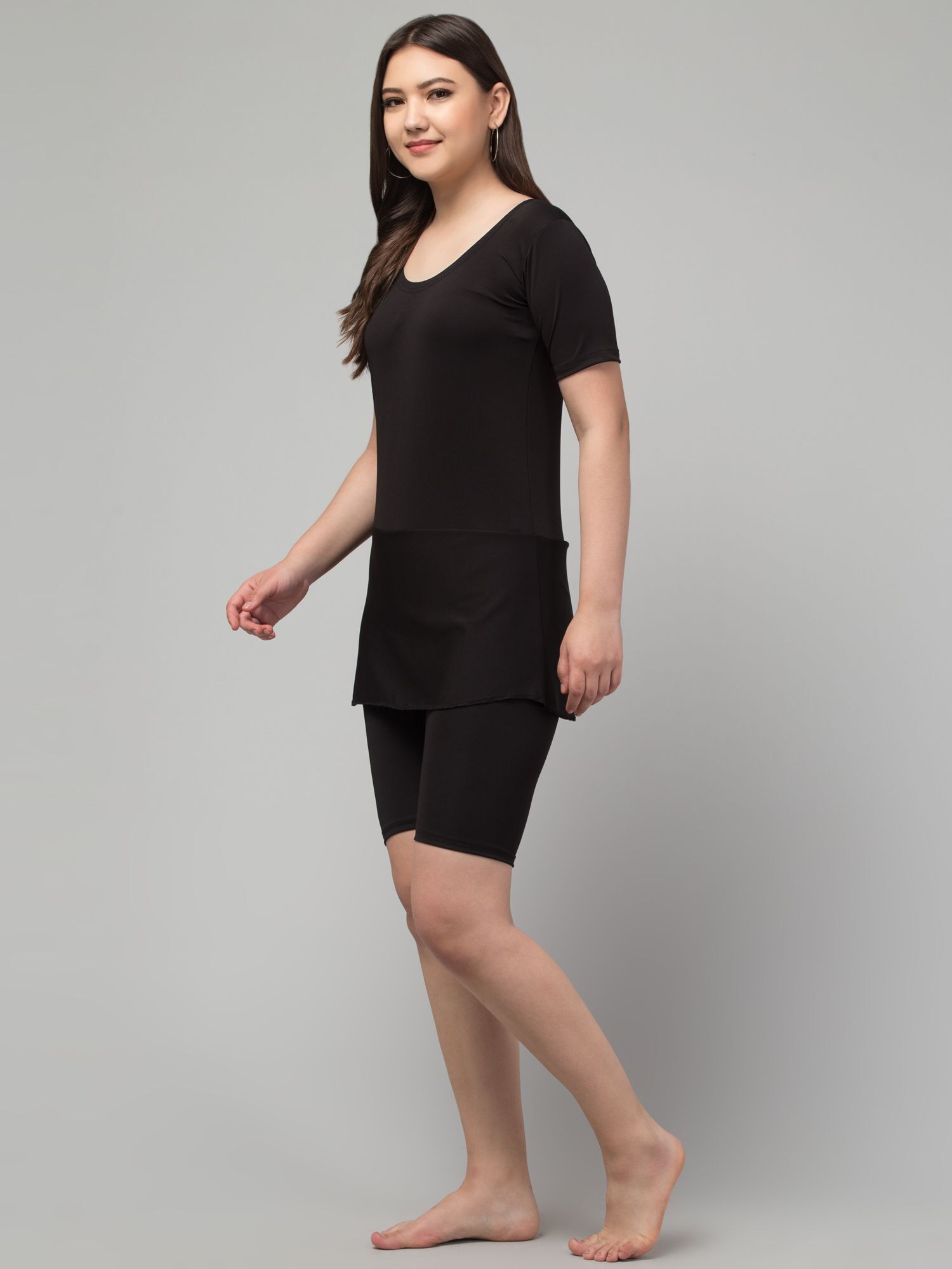 the klowt co Swimsuit Attached Shorts Solid Women Swim-dress Black Swimsuit-picture-9