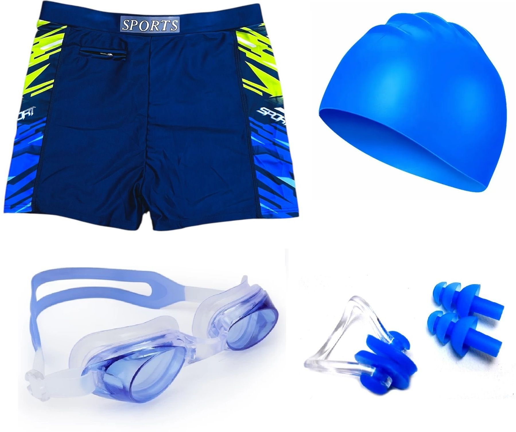 Morex Men's Swimming Shorts Trunk Goggle and Cap Set, Swimwear Swimming Costume Graphic Print Men Swim Bottom Blue Swimsuit-image-33