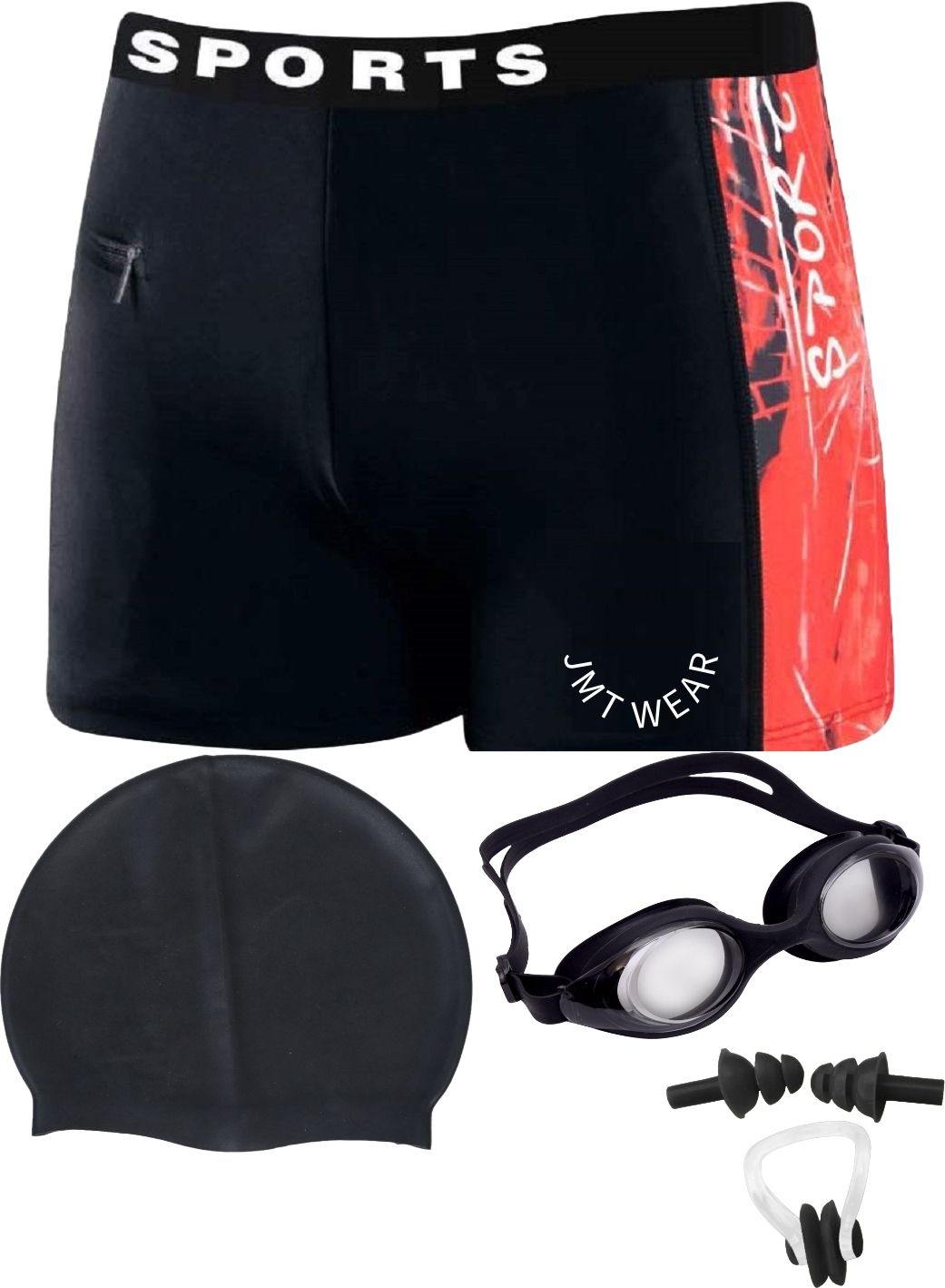 Men Swimming Costume | Shorts | Trunk, 1 Goggles, 1 Cap, 2 Earplug & 1 Nose Clip Printed Men Trunk Red Swimsuit-image-37