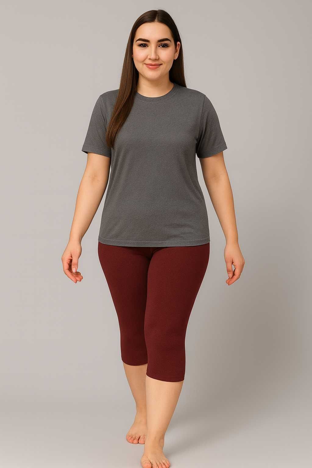 the klowt co Women's Solid Swim Dress Set (T-shirt & Capri Bottoms) Solid Women Swim-dress Grey, Maroon Swimsuit-picture-19