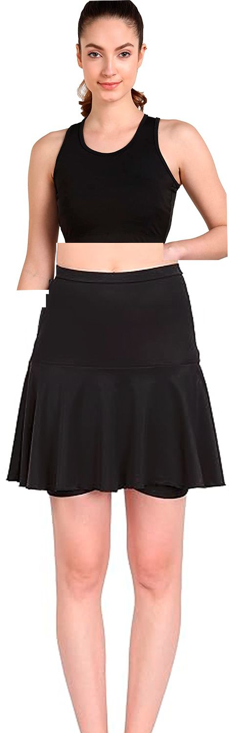 rzlecort Sports wear swimming wear water sports Women swim Skirt & Crop top Solid Women Swim-dress Black Swimsuit-picture-10